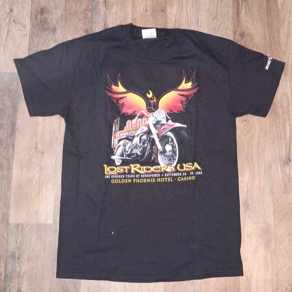 Lost Riders USA Reno 2003 100 Years of Horsepower Casual Men's Medium T-Shirt